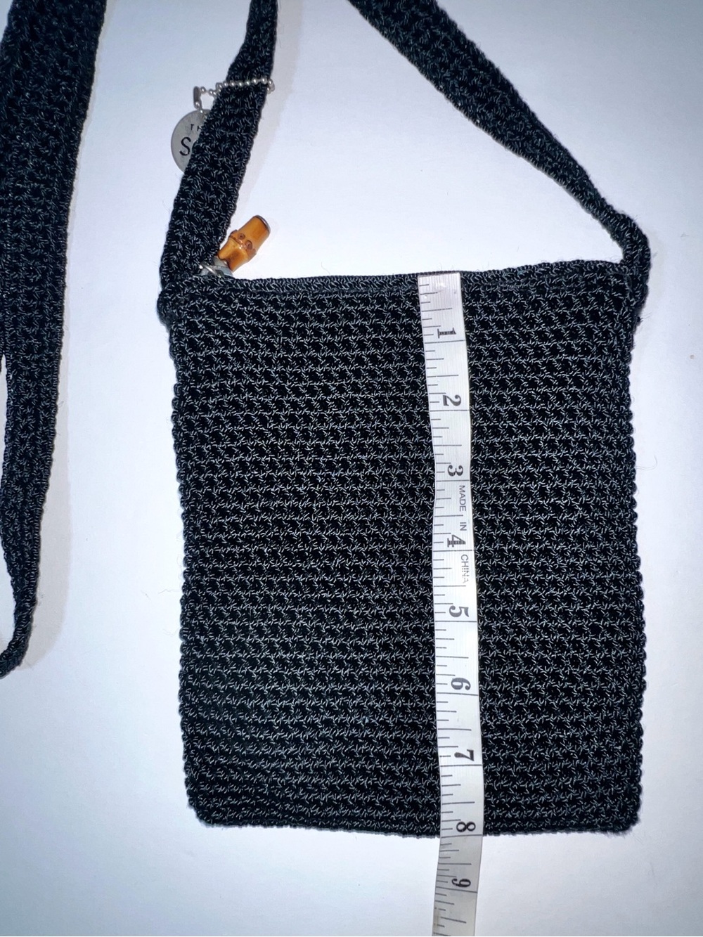 The Sak Vintage Black Hand-Crochet Crossbody Purse Bag Bamboo Zipper Pull Y2K - Picture 6 of 14
